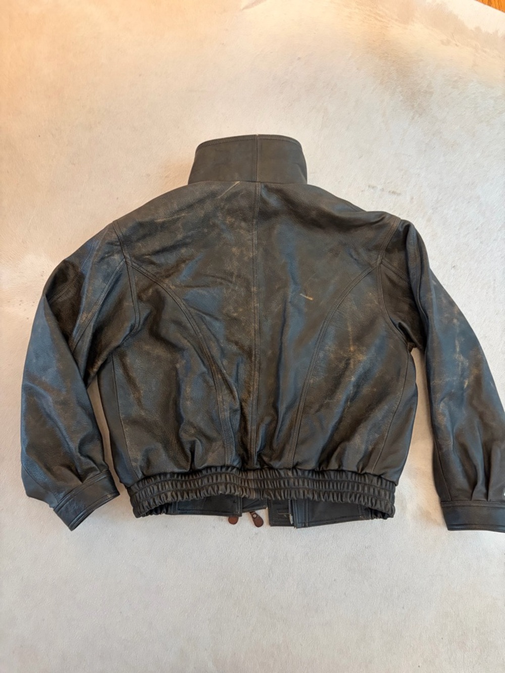 Source Unknown GEVA FADED LAMBSKIN BOMBER JACKET, BROWN OS - Picture 3 of 5